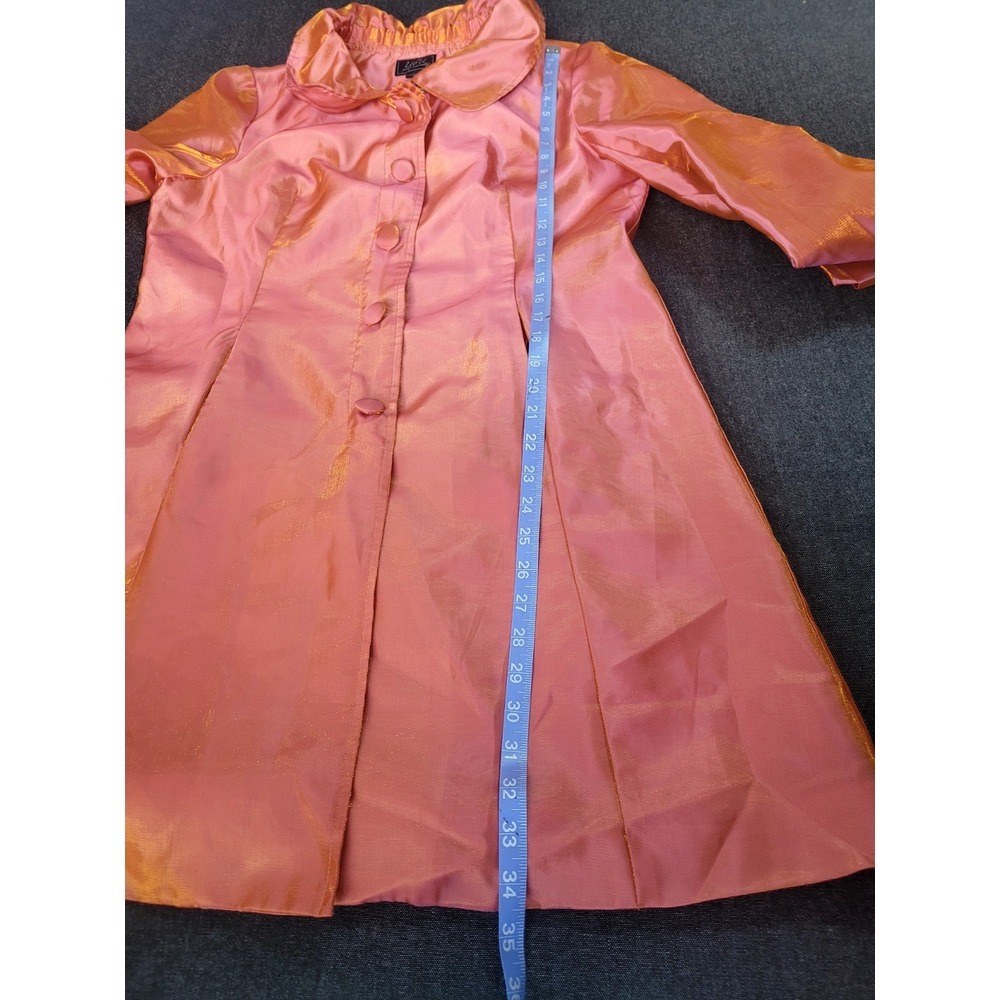 UBU 90's Y2K Metallic Orange Yellow Shift Shiny Mid Length Light Trench Coat M - Picture 14 of 15